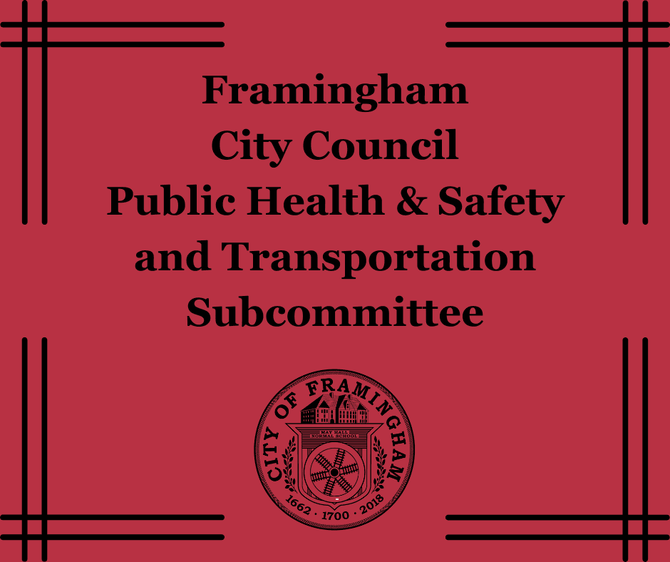 red background with words City Council public health & safety subcommittee