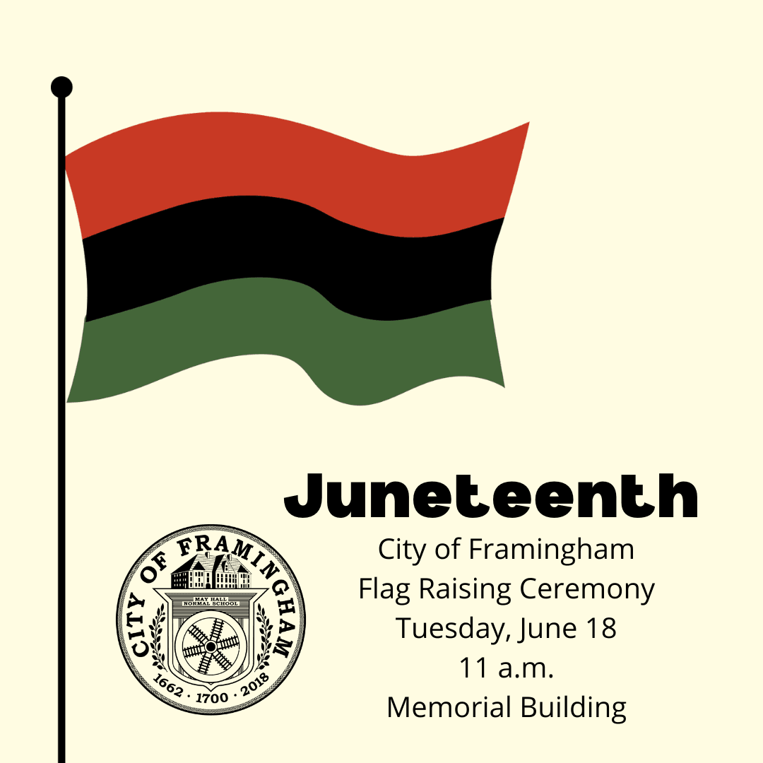 Juneteenth Ceremony June 18 at 11 a.m. at Memorial Building with picture of flag