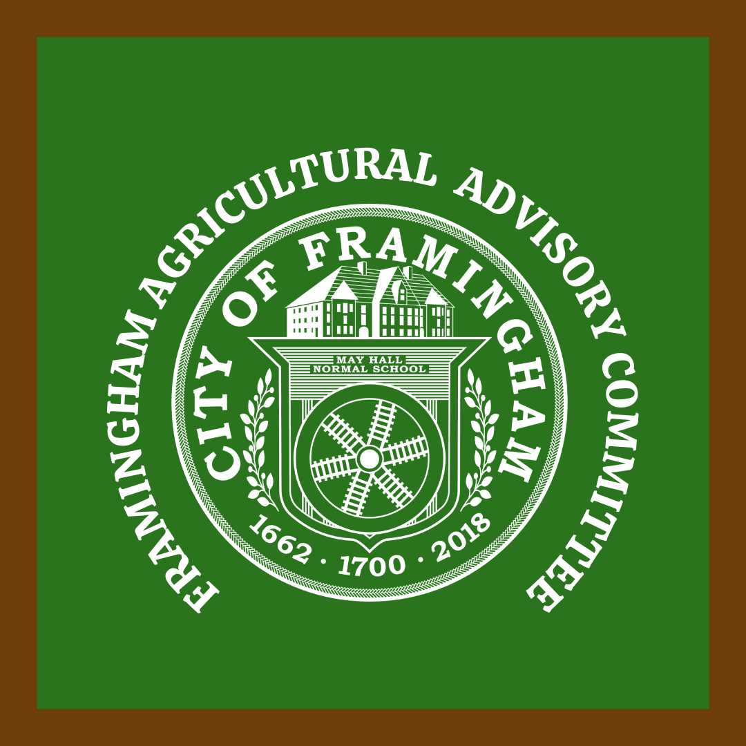 Framingham Agriculture Advisory Committee in white around a city seal on green background