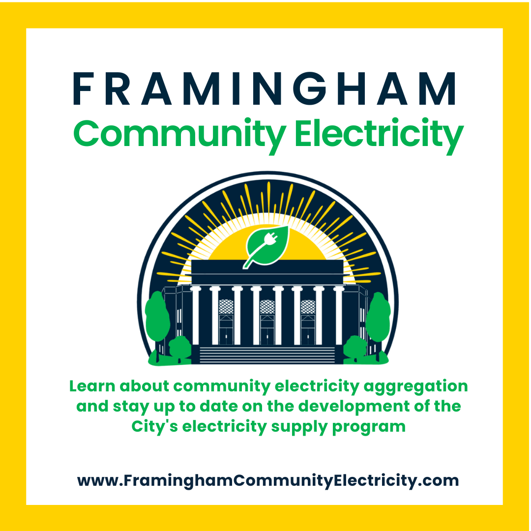 Framingham Community electricity with drawing of Memorial Building
