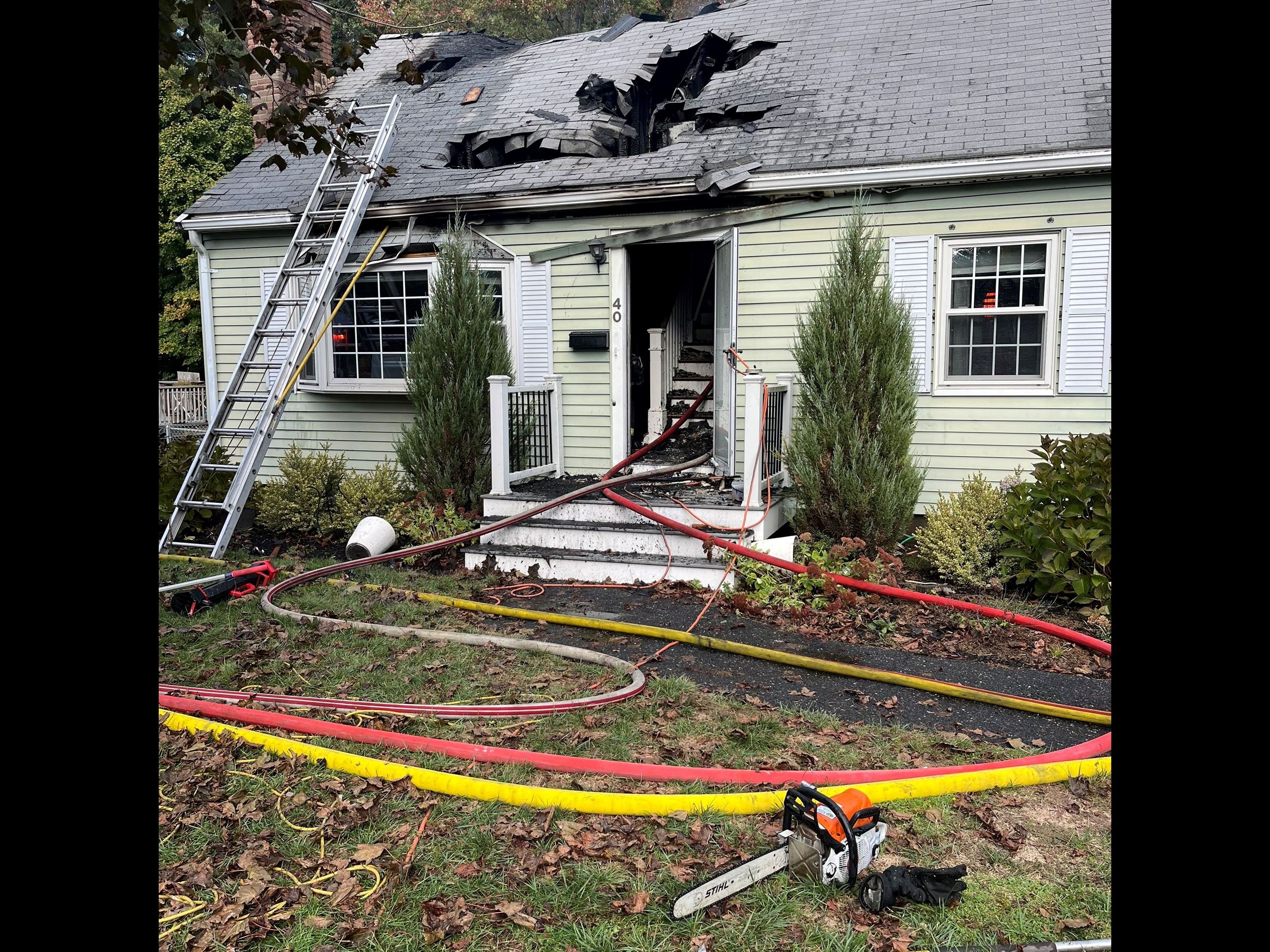 Photo of house at 40 Andrea Road after fire on October 15 2025