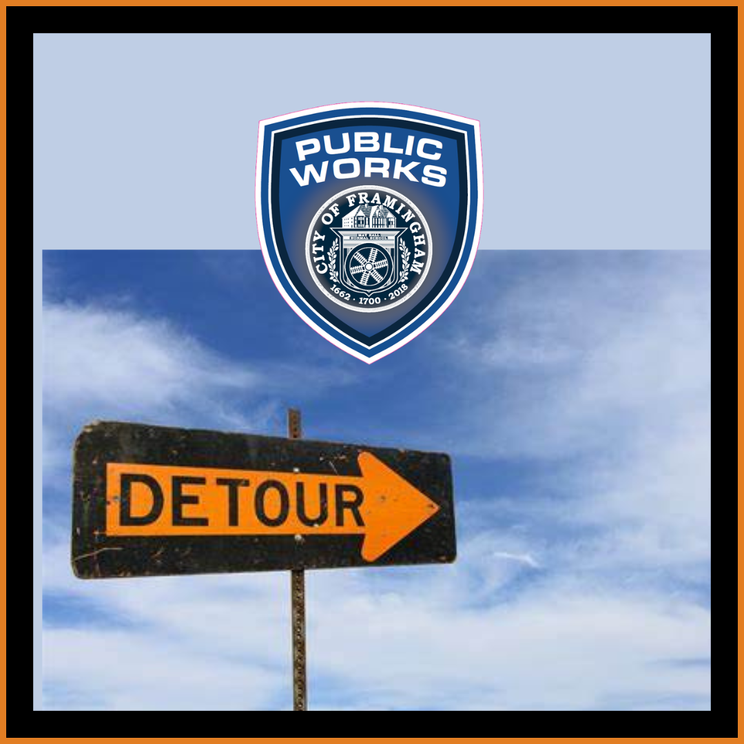 detour sign with DPW logo in blue & white