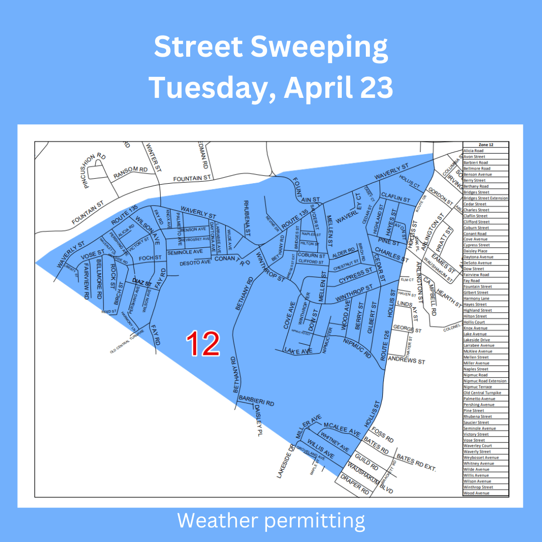 Zone 12 street sweeping 2024 with map of the area