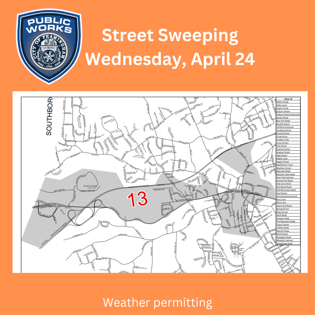 Zone 13 street sweeping 2024 with map of the area