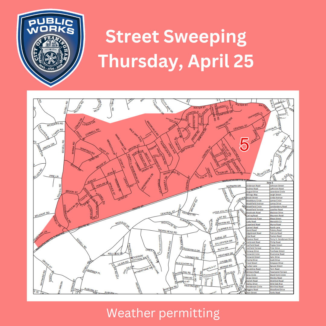 Zone 5 street sweeping 2024 with map of the area